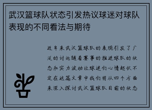 武汉篮球队状态引发热议球迷对球队表现的不同看法与期待